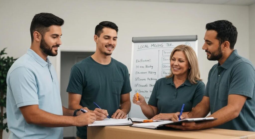 A local moving team in Chandler discussing the logistics of a residential move, emphasizing their expertise