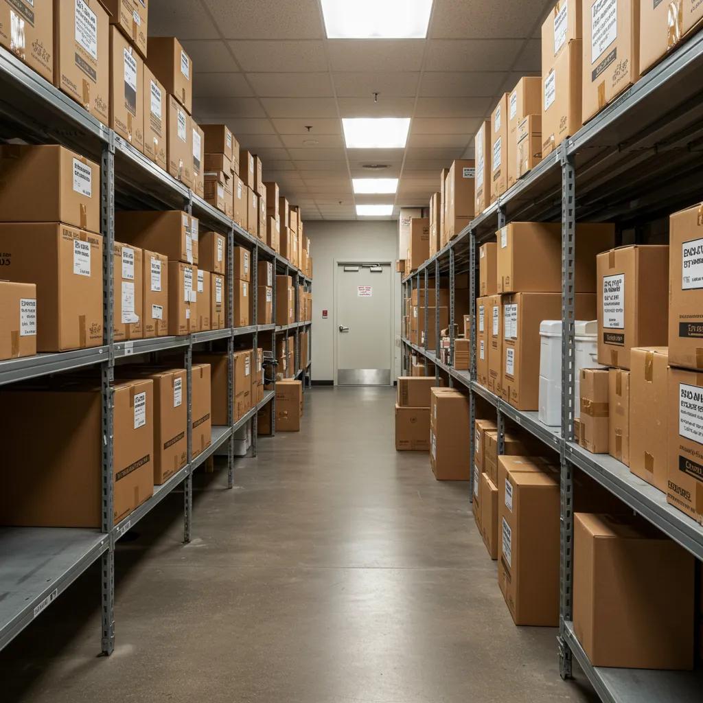 An organized packing and storage facility in Chandler, AZ, showcasing secure storage options and a variety of packing supplies