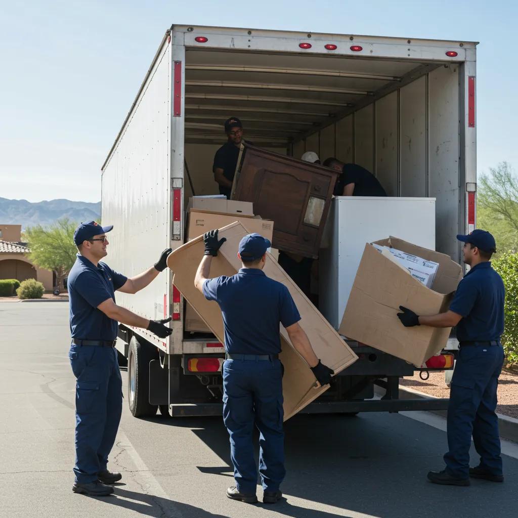 Professional movers in Chandler, AZ carefully loading furniture into a moving truck, showcasing efficient relocation services