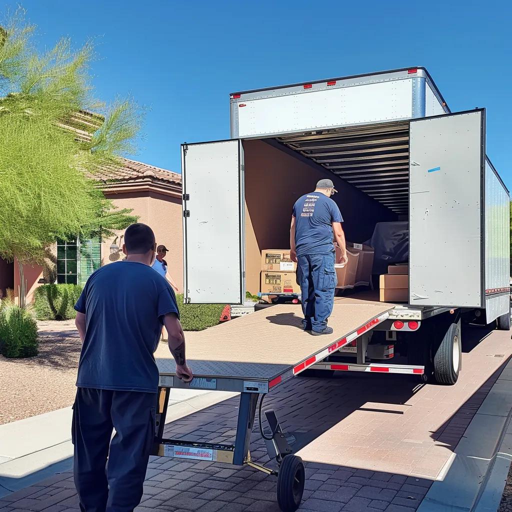 True Move crew loading furniture into a truck in a Gilbert neighborhood