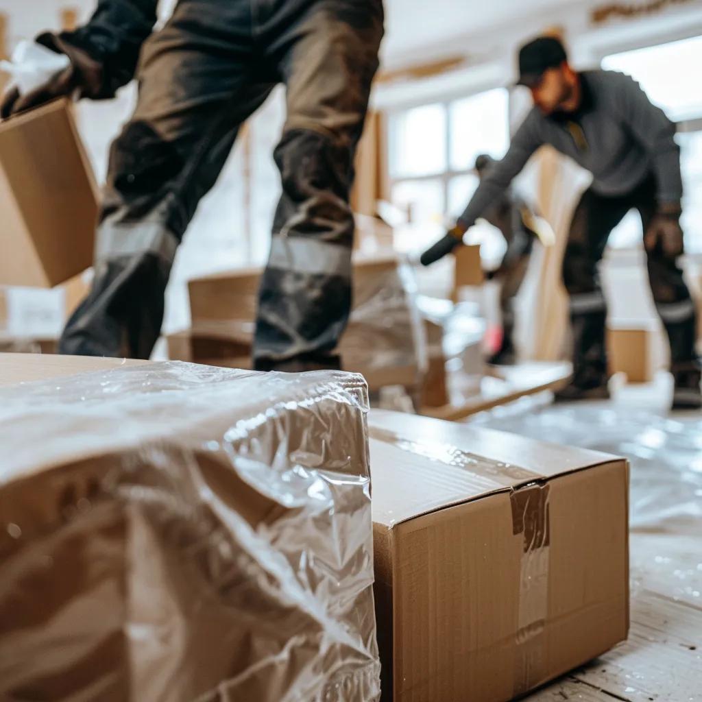 Crew removing packing materials to leave a clean home