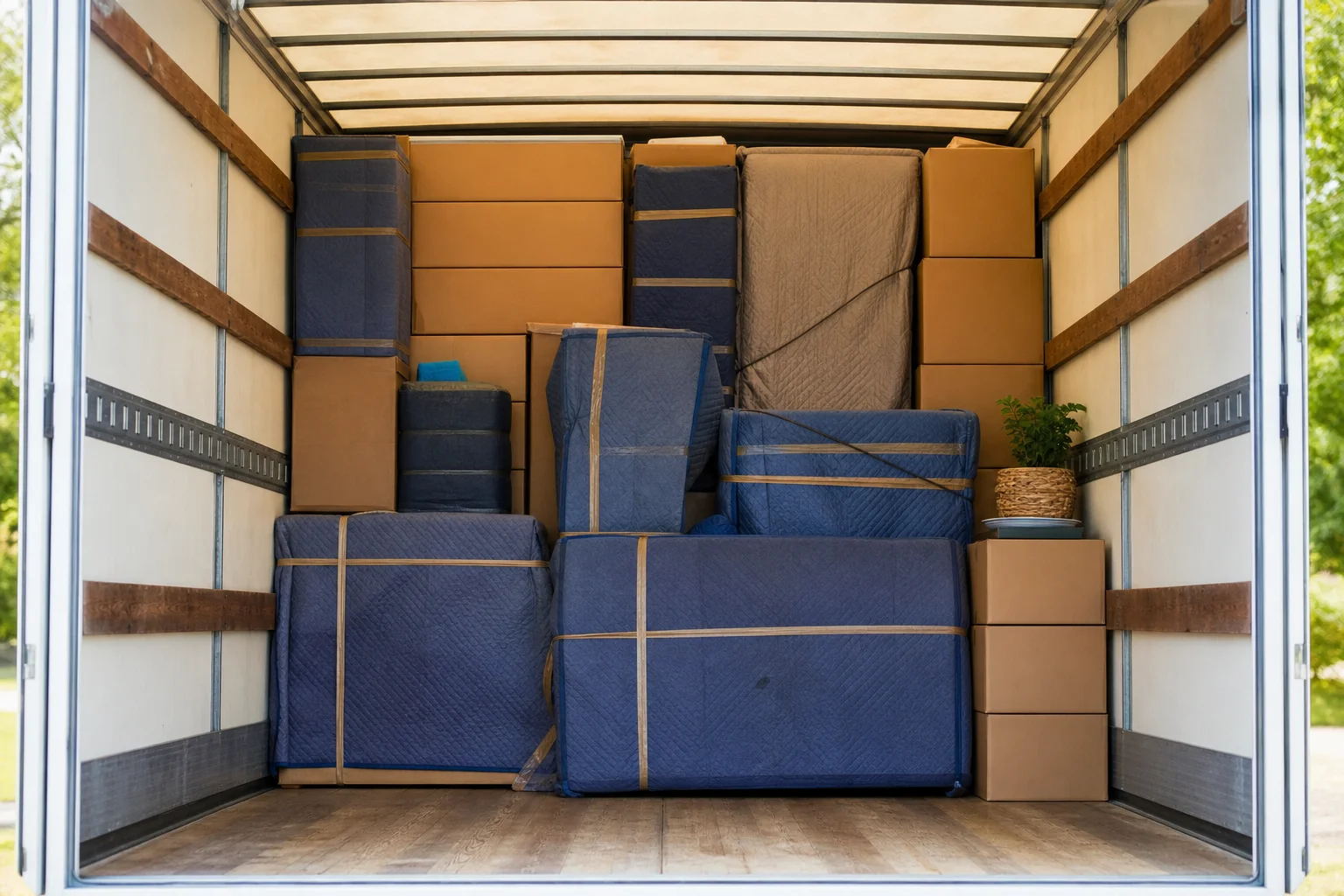 GoTrueMove team members in black branded uniforms carefully loading household goods onto the GoTrueMove truck during a military PCS move in Phoenix AZ